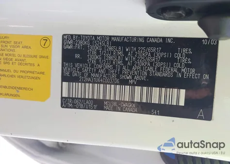 2004 Lexus Rx 330 z USA, uszkodzony, nr VIN 2T2HA31U64C003706